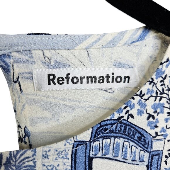 Reformation Gavin Blue White Portugal Printed Open Back Cap Sleeve Midi Dress - Picture 5 of 16